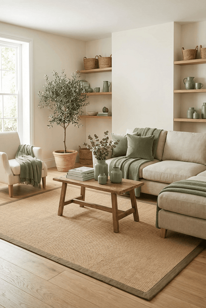 Swinton Sisal Jute Boucle Green Rug - Esselle Home