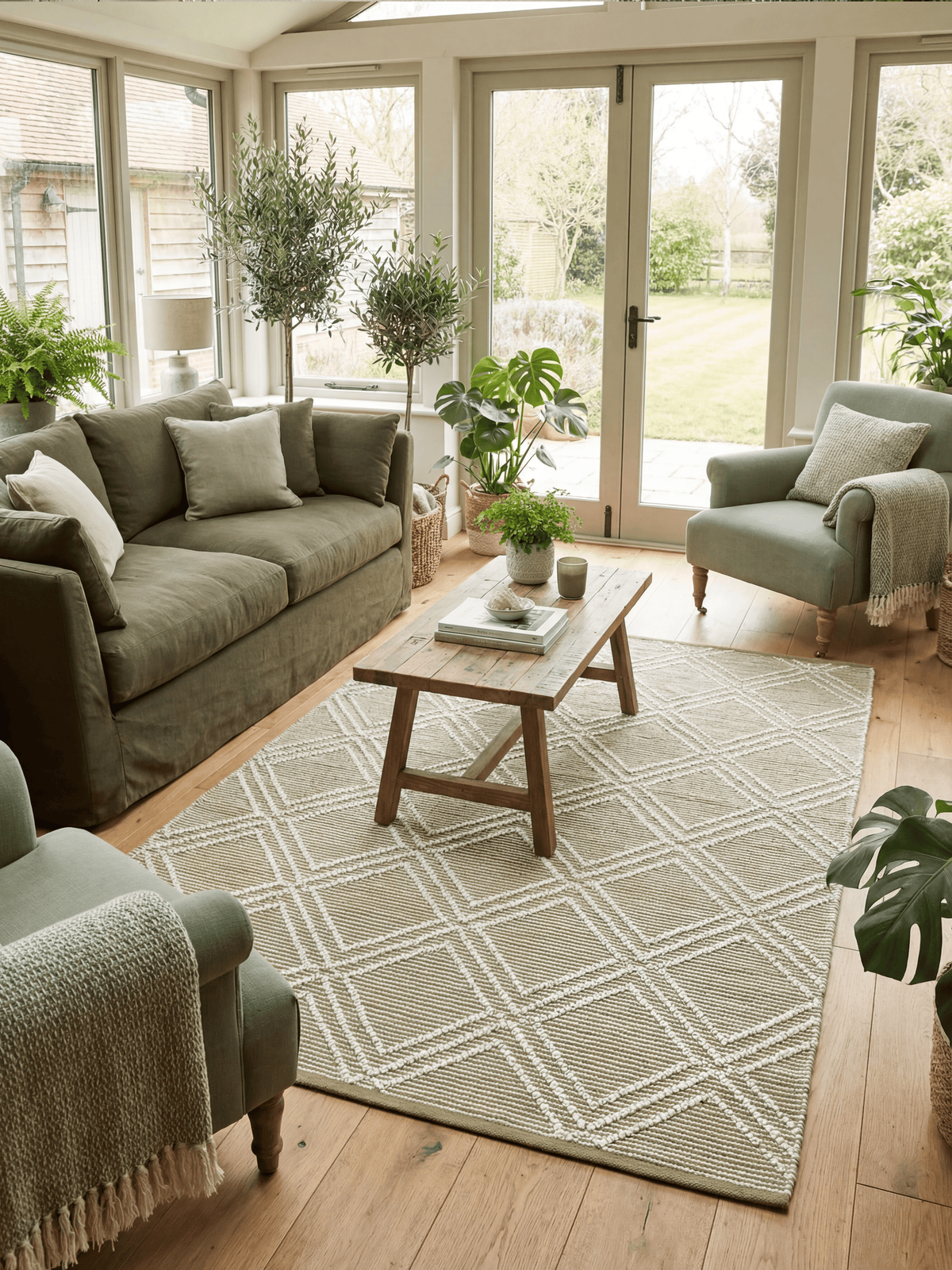 Blenheim Diamond 100% Pet 160x230cm Olive Rug - Esselle Home