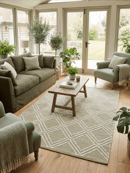 Blenheim Diamond 100% Pet 160x230cm Olive Rug - Esselle Home