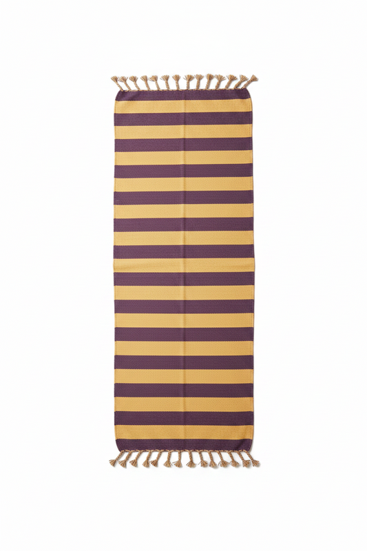purple and yellow striped cotton rug